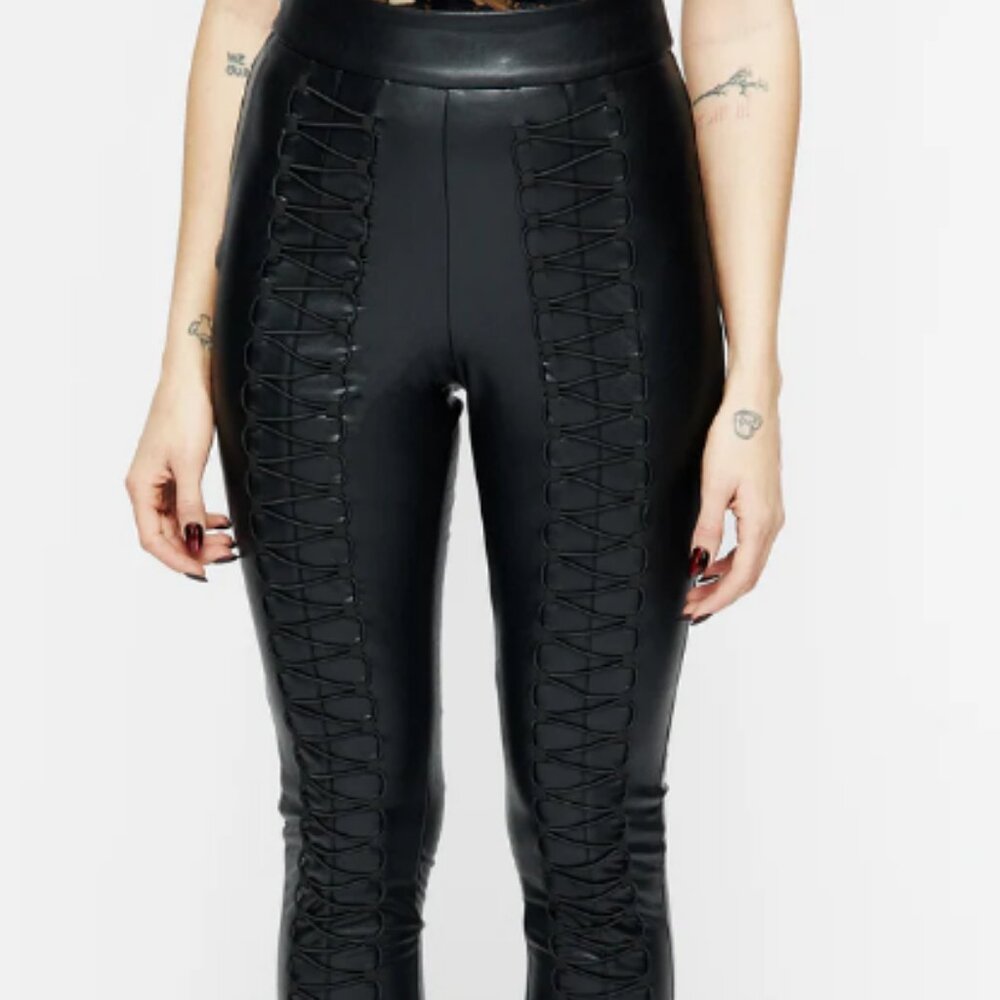 Disturbia Vagabond Lace Up PU Leggings - Size US 10